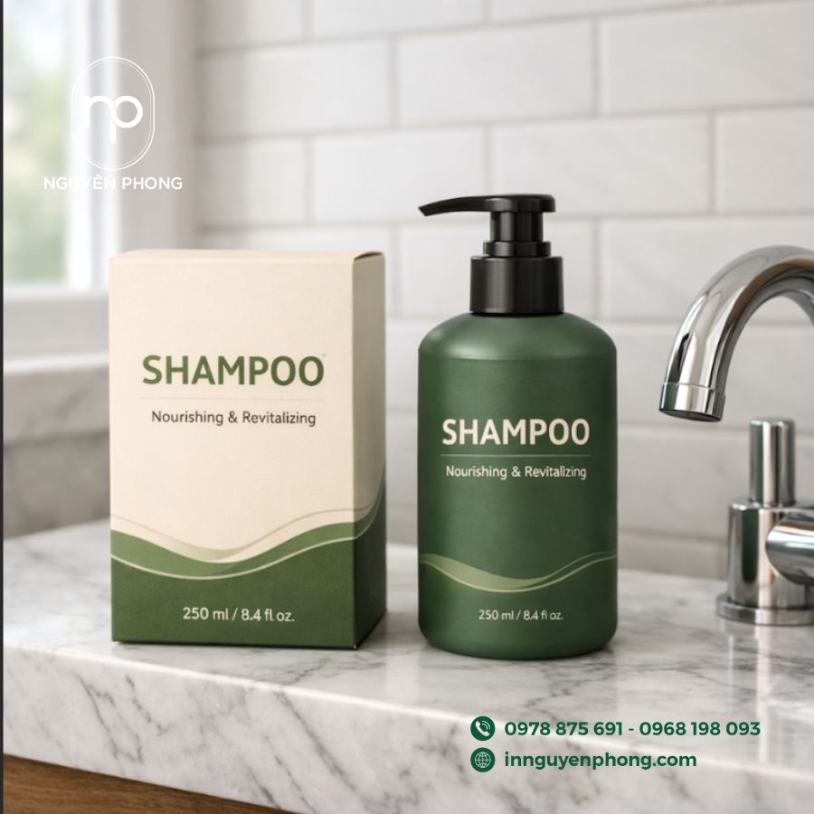 In hộp giấy đựng dầu gội